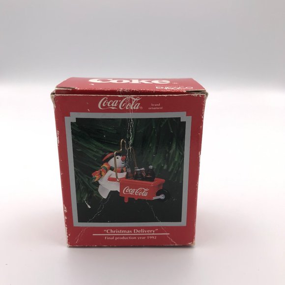 Coca Cola "Christmas Delivery" Snowman Ornament Vintage 1992 Coke Mini Enesco - Picture 2 of 9
